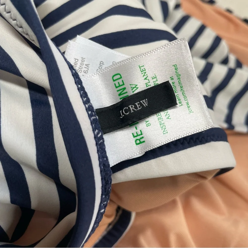 J. Crew Bandeau Navy and White Striped Full Coverage Swimsuit
